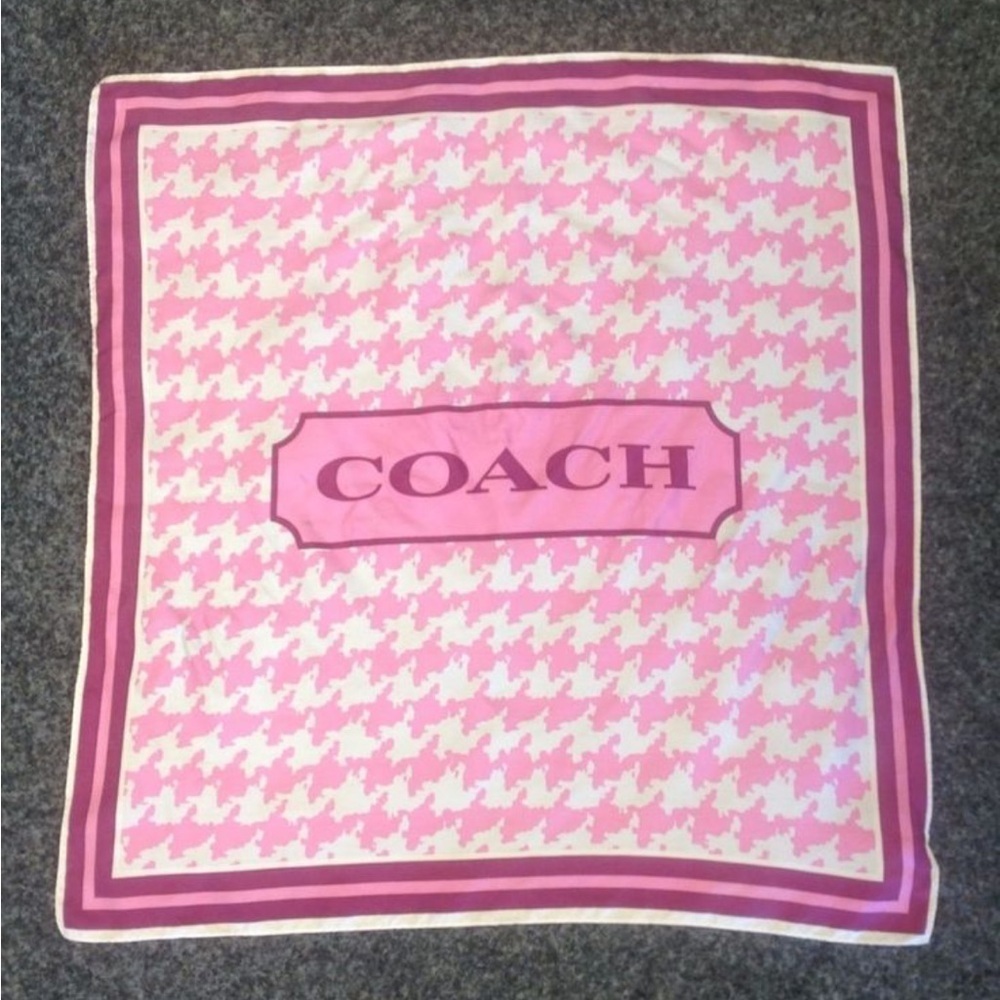 Coach Pink Silk Scarf Twilly Authentic Designer with Box Houndstooth 21 x 21